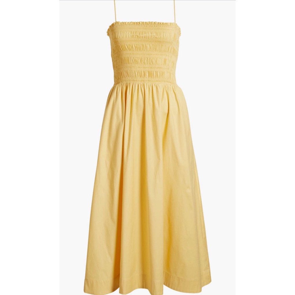 Nwt Reformation Kerrie Smocked Stretch Organic Cotton Sundress Sunshine Size 12